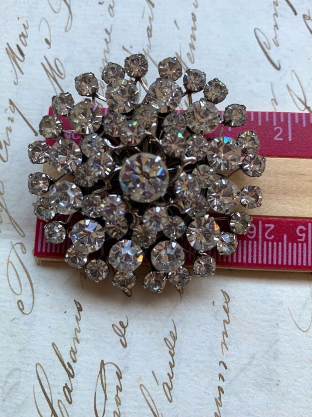 Vintage Rhinestone Starburst Brooch: Silver Holiday Pin -1950s - Picture 4 of 4